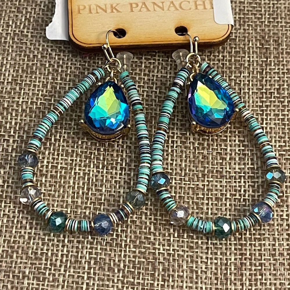 Pink Panache Teardrop Earrings with Blue and Green Beads